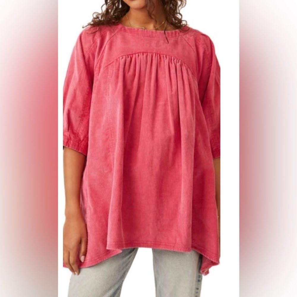 Free People Women's XS Pink Corduroy Puff Sleeve Tunic Top - Picture 16 of 16